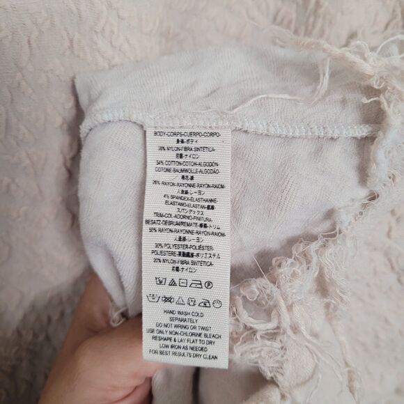 Free People Broken Glass Tunic Sweater Pink Textured Pullover M Frayed Hem - Picture 8 of 8